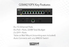 Load image into Gallery viewer, Netgear GSM4210PX-100NAS 8-Port Gigabit PoE+ Compliant Managed AV Switch
