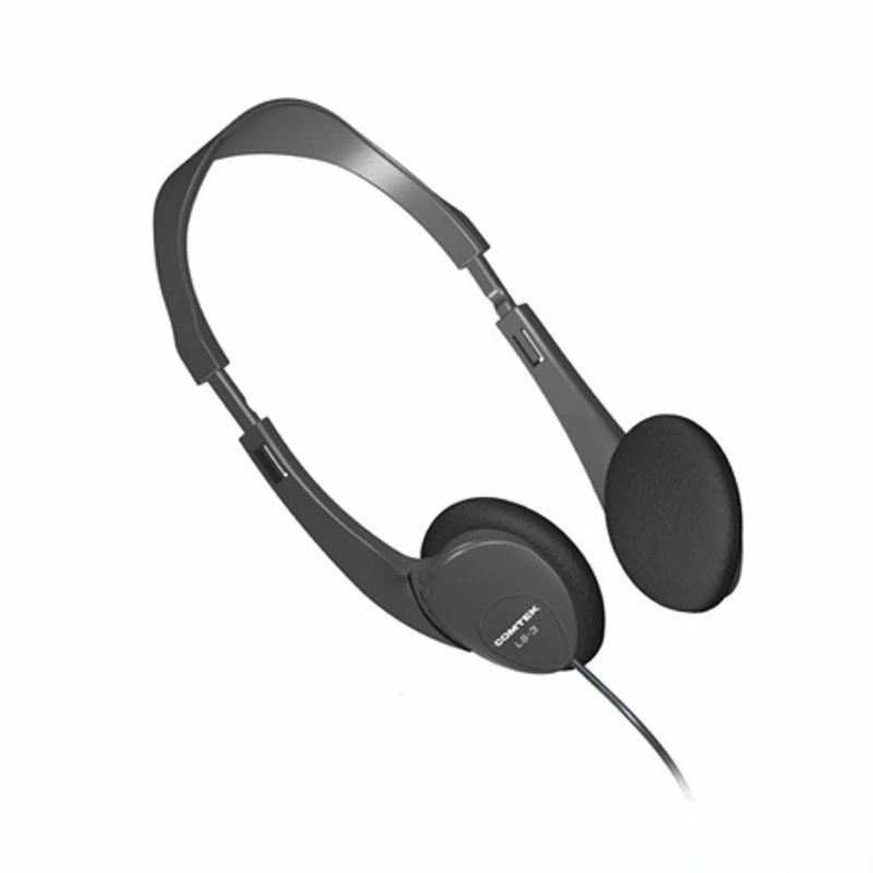 Comtek LS-3-single down-lead, dual headphone with mono mini-plug.