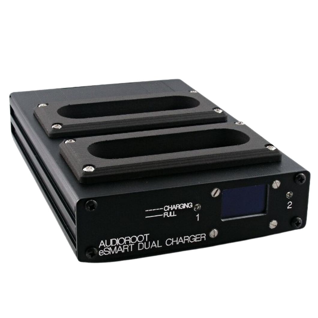 *Audioroot eSMART DUAL -2 bays 2 Amps desktop smart battery charger with OLED display.