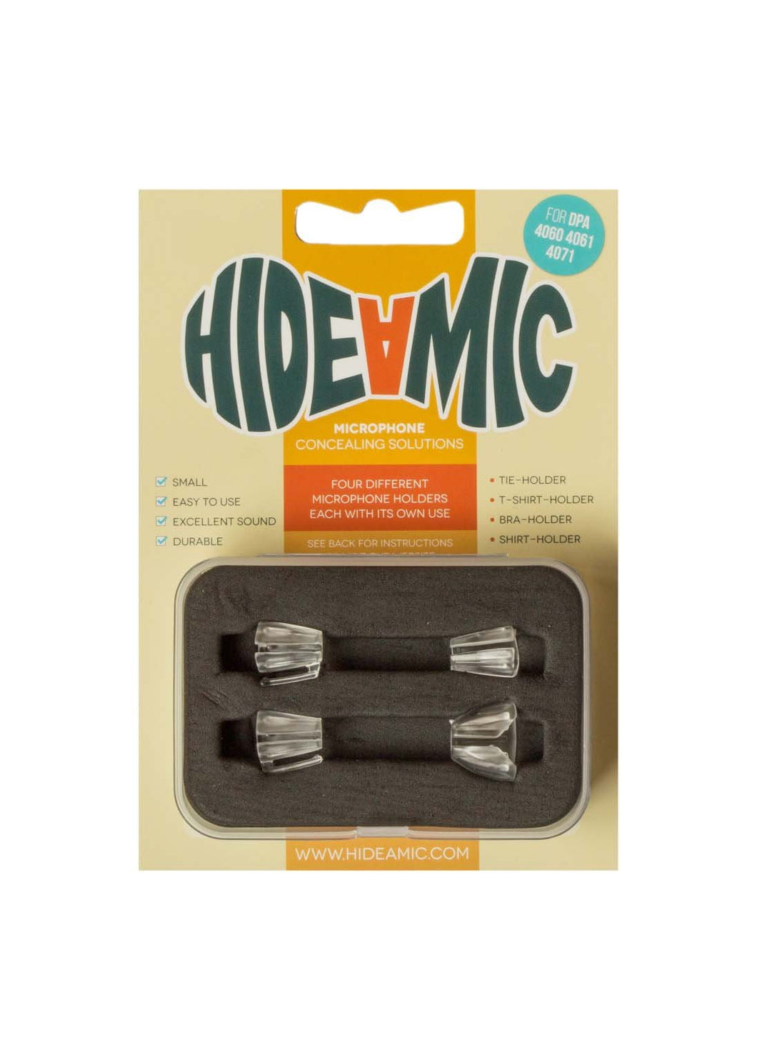 Hide-a-mic set 4 different holders in case. For DPA 4060/4061/4071 - 4-Sets